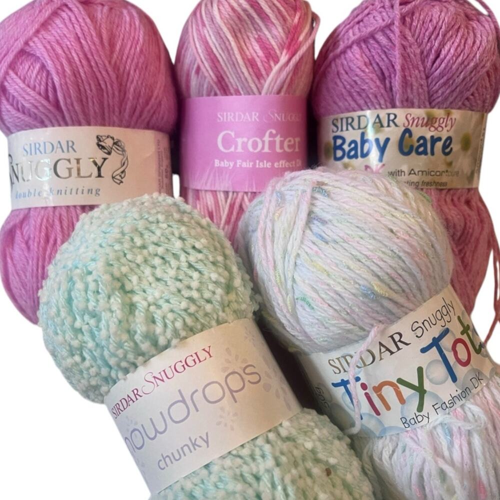 5 skeins assorted Sirdar Snuggly Baby Soft Yarn | Pink, White, Green